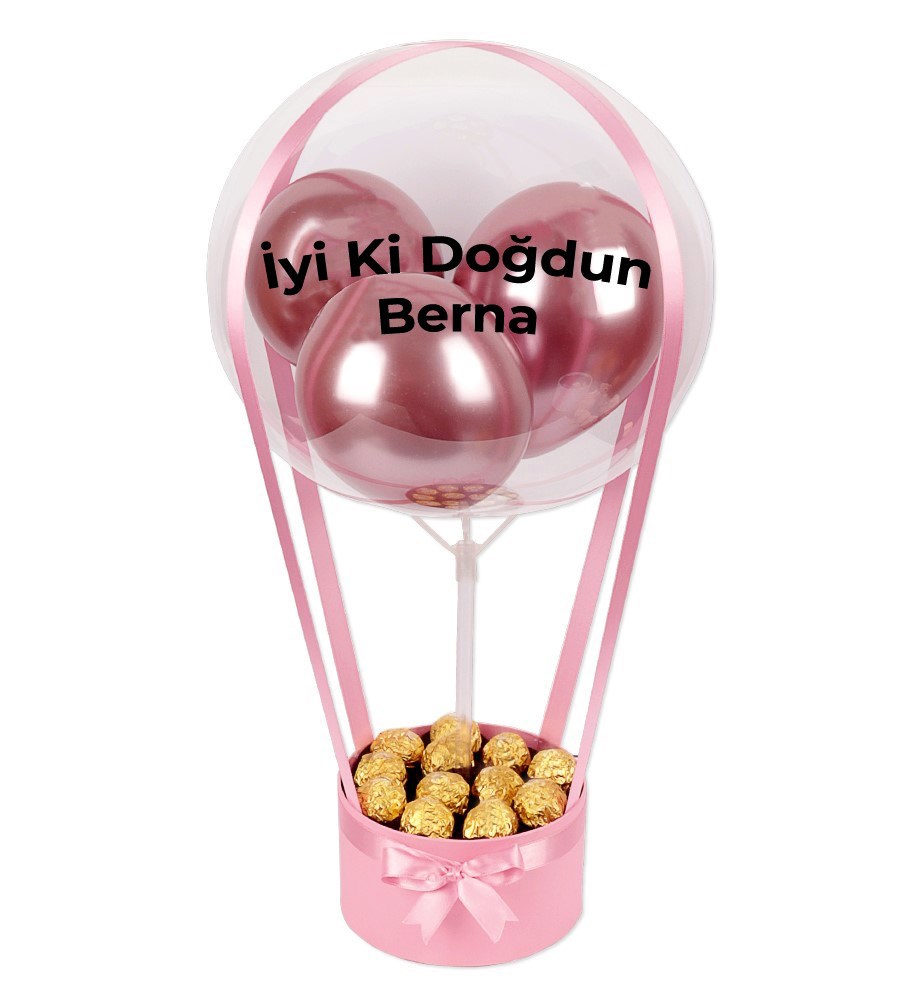Balonlu Gold Fındıklı Çikolatalı Pembe Kutu
