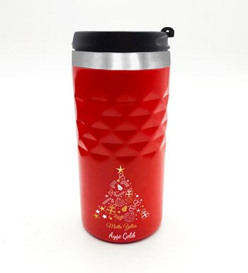 Yılbaşı Temalı Kişiye Özel Kırmızı Termos & Kupa & Mini Çam Ağacı & Mini Fındıkkıran Figürü Hediye Seti