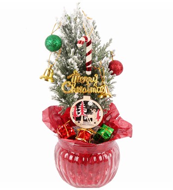 Lilyana Flowers - Cam Vazoda Süslü Yılbaşı Ağacı