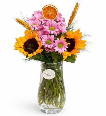 Lilyana Flowers - Vazoda Ayçiçeği ve Pembe Papatya