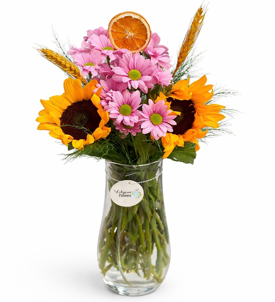 Vazoda Ayçiçeği ve Pembe Papatya