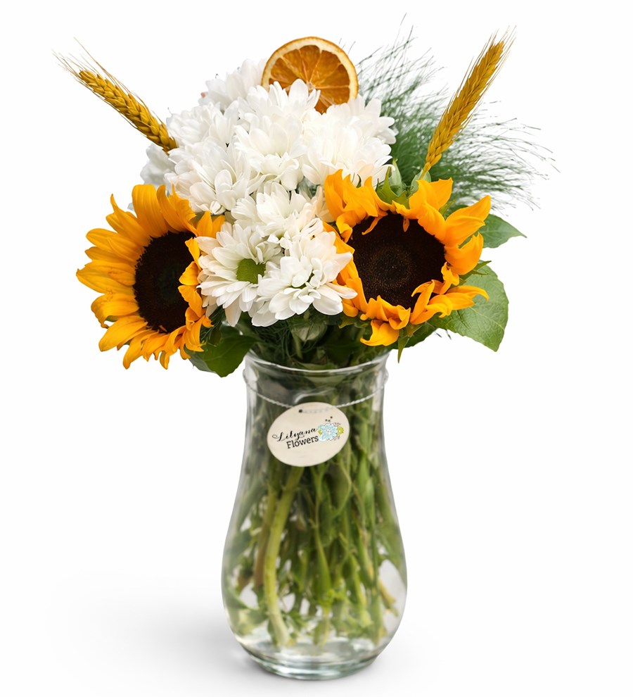 Vazoda Ayçiçeği ve Beyaz Papatya