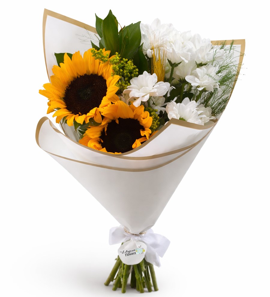 Ayçiçeği ve Beyaz Papatya Buketi
