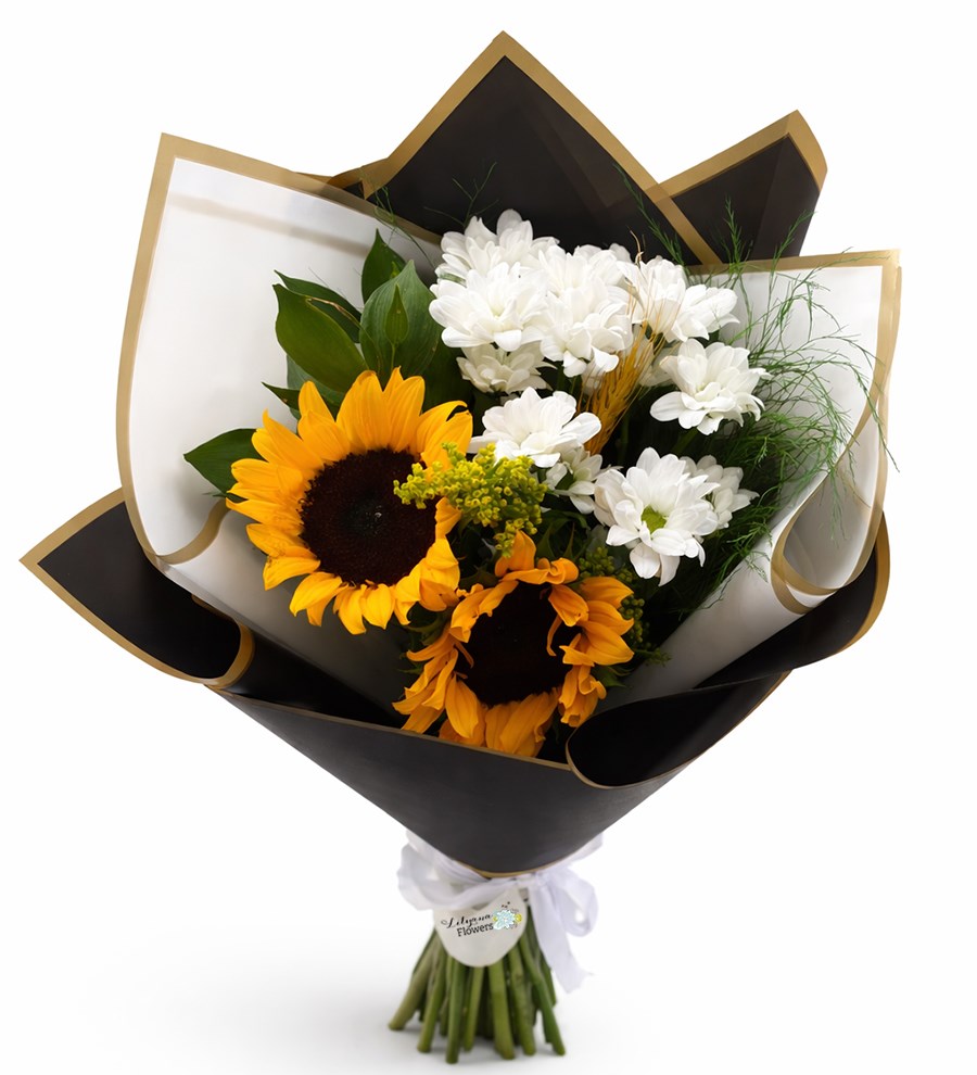 Beyaz Papatya ve Ayçiçeği Buketi