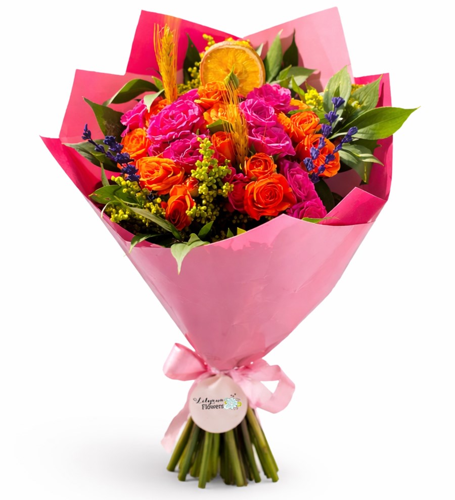 Pembe ve Turuncu Çardak Gül Buketi