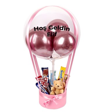 Balonlu Peluşlu Çikolata Kutusu v2 Pembe