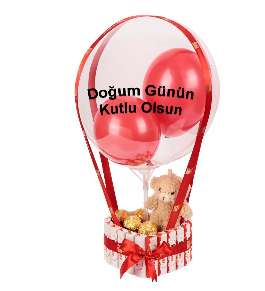 Kinder Kaplı Kalp Balonlu Peluşlu Gold Fındıklı Çikolata