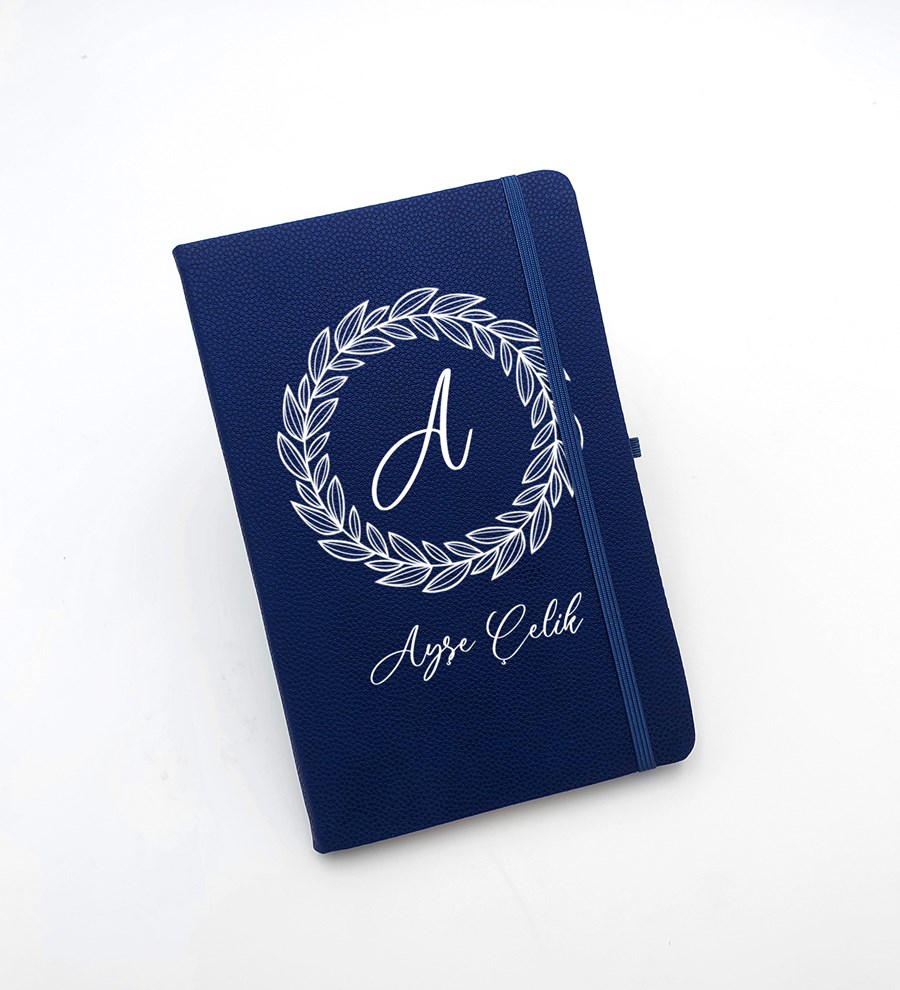 Kişiye Özel Mavi Defter & Mavi Çay Fincanı & Beyaz Kalem & Bubble Mum Hediye Seti