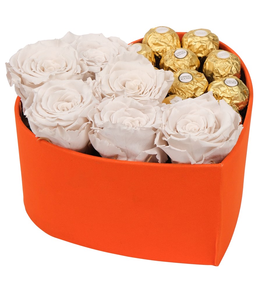 Oranje Box Solmayan Beyaz Gül ve Rocher Çikolata