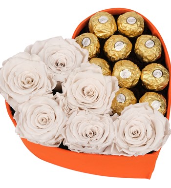 Oranje Box Solmayan Beyaz Gül ve Rocher Çikolata