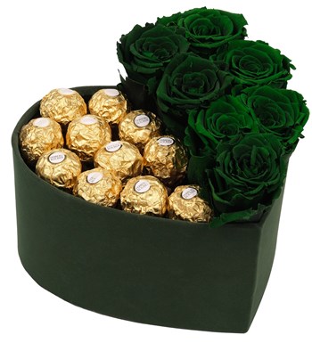 Green Box Solmayan Yeşil Gül ve Rocher Çikolata