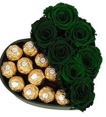 Green Box Solmayan Yeşil Gül ve Rocher Çikolata