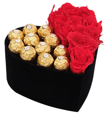 Black Box Solmayan Kırmızı Gül ve Rocher Çikolata