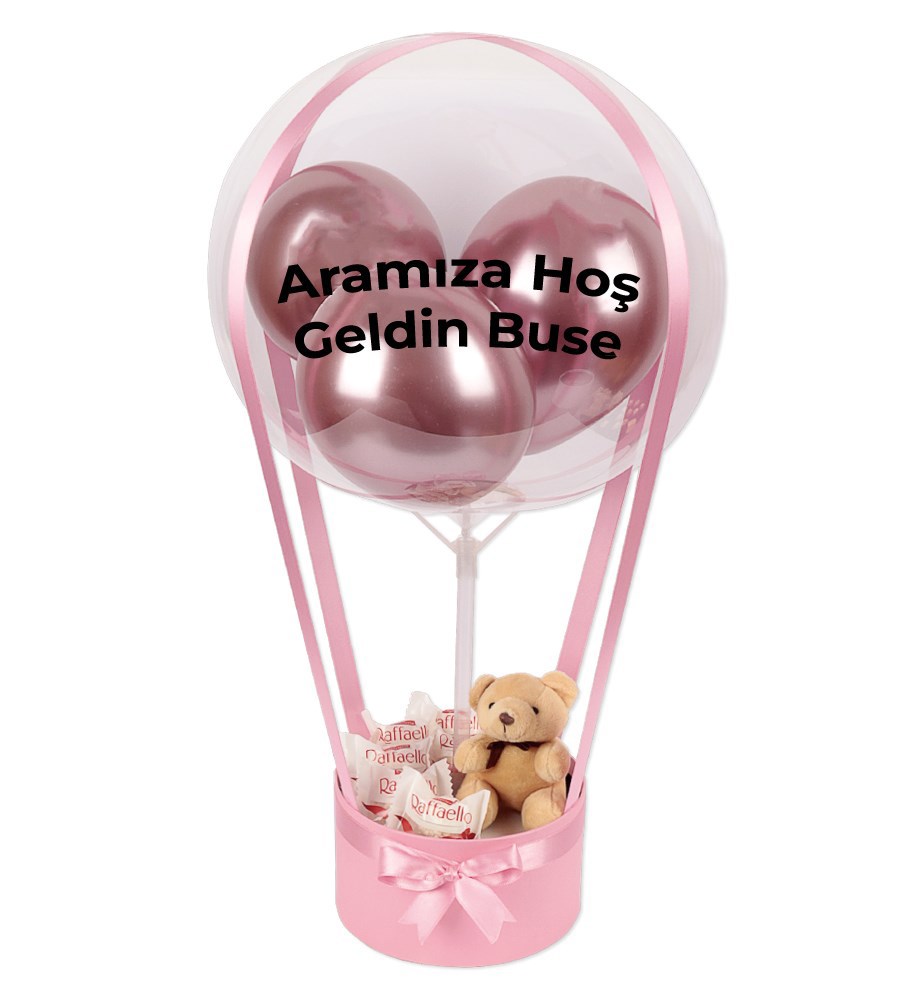 Balonlu Raffaello Peluşlu Çikolatalı Pembe Kutu