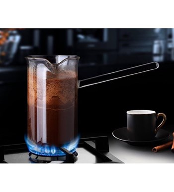 2'li Bambu Tabaklı Cam Fincan &Cam Cezve & Selamlique Türk Kahvesi & Kahve Yanı Cam Su Bardağı Hediye Seti