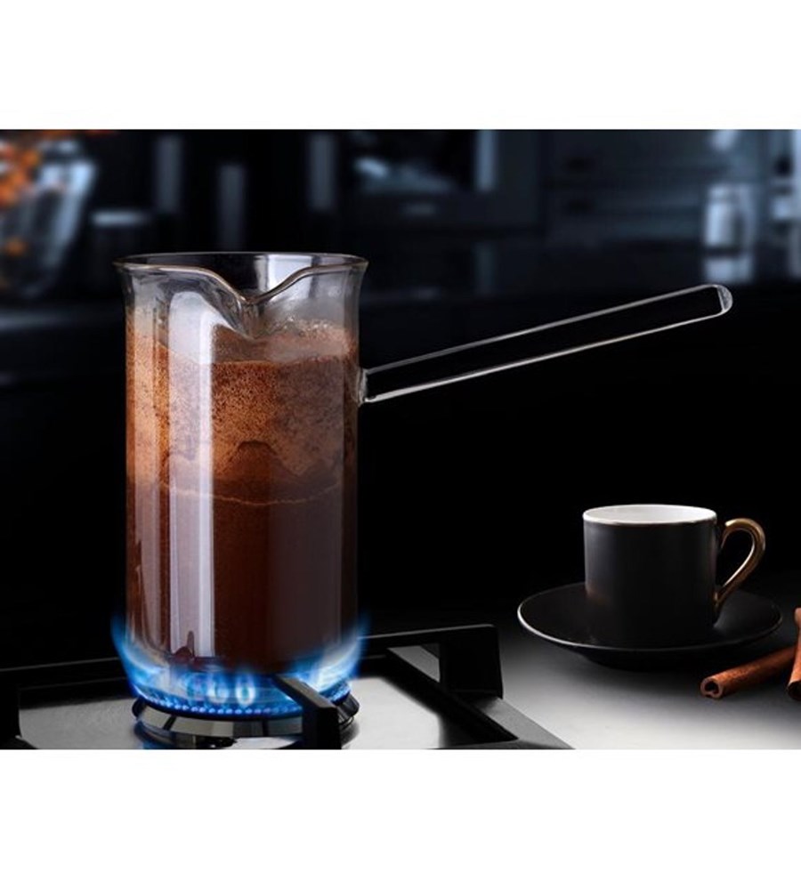 2'li Bambu Tabaklı Cam Fincan &Cam Cezve & Selamlique Türk Kahvesi & Kahve Yanı Cam Su Bardağı Hediye Seti