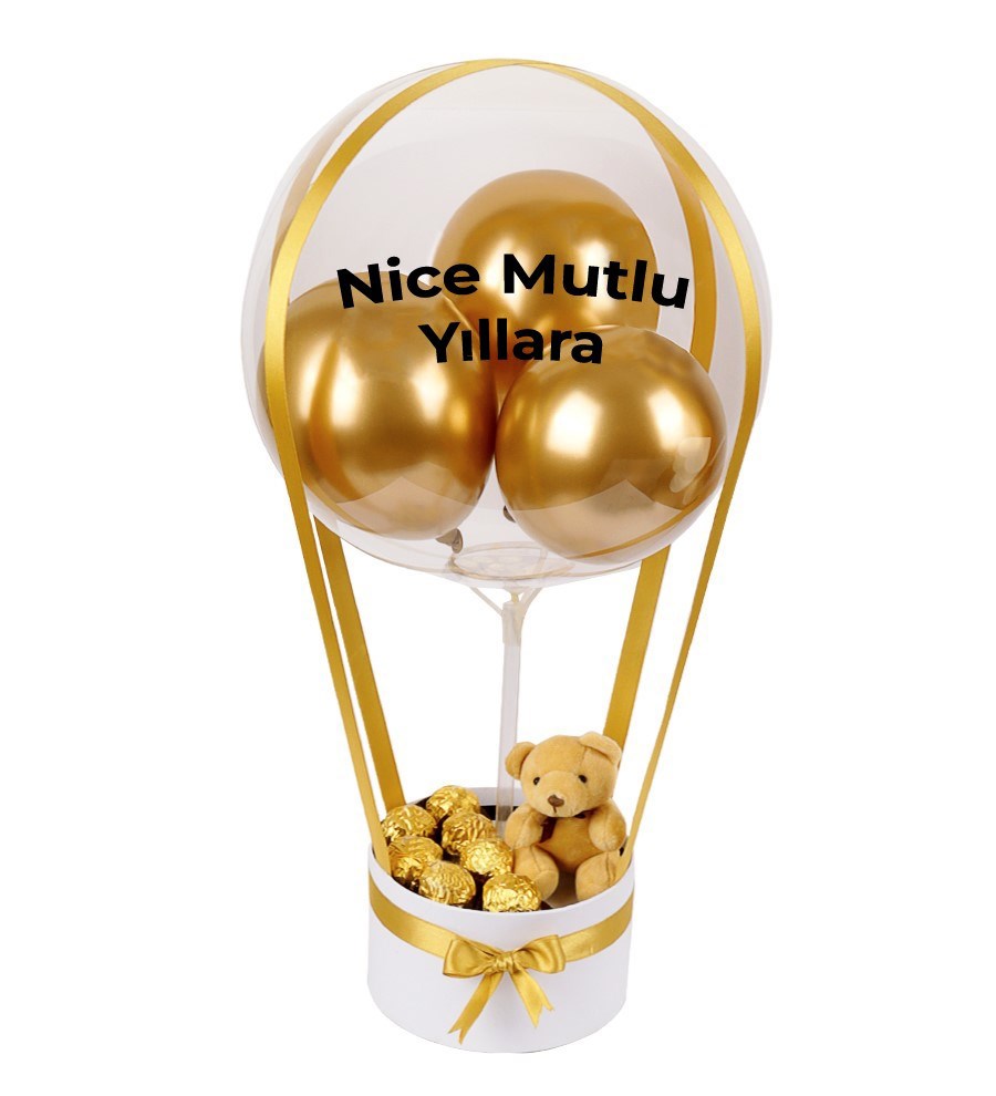 Balonlu Gold Fındıklı Çikolatalı Peluşlu Beyaz Kutu Gold