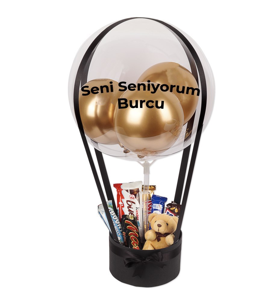 Balonlu Peluşlu Çikolata Kutusu Siyah