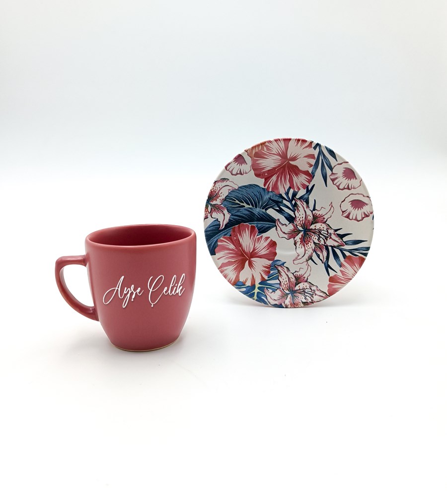 Kişiye Özel Pembe Fincan & Pembe Bardak Mum & Türk Kahvesi & Kaktüs Led Işıklı Lamba & Kokulu Sabun Hediye Seti