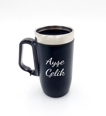 Lilyana Flowers - Kişiye Özel Siyah Bardak Termos & Defter & Plastik Kalem Hediye Seti