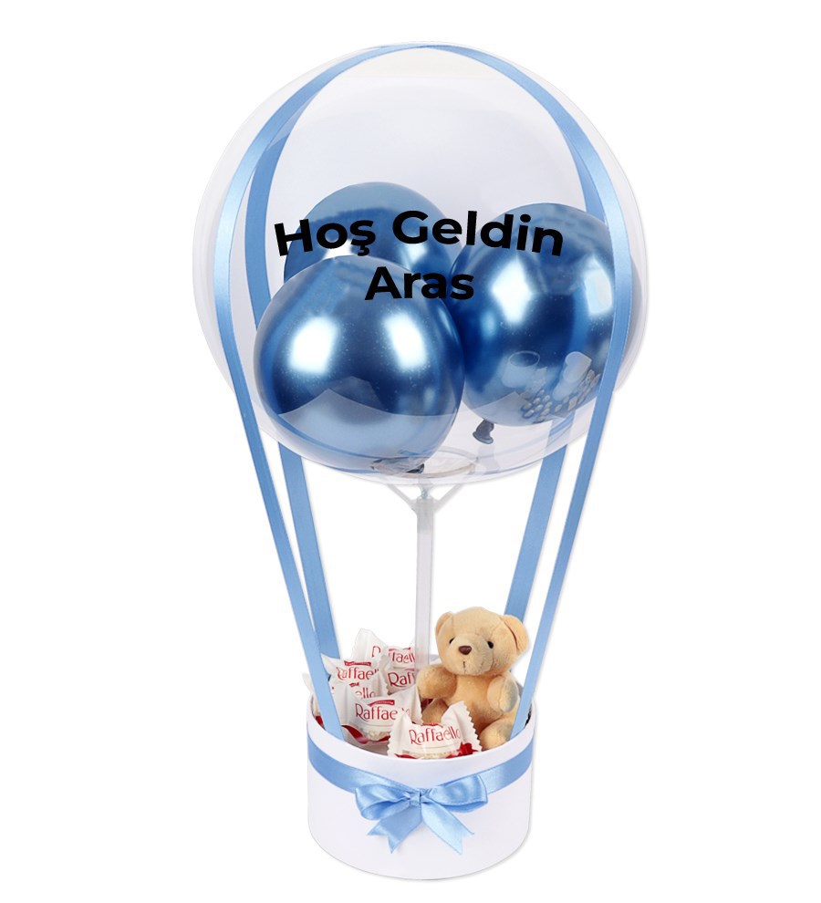 Balonlu Raffaello Peluşlu Çikolatalı Beyaz Kutu