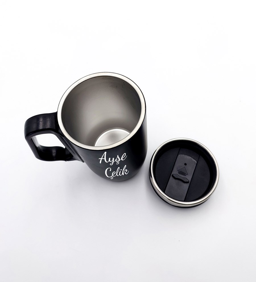 Kişiye Özel Siyah Bardak Termos & Defter & Plastik Kalem Hediye Seti