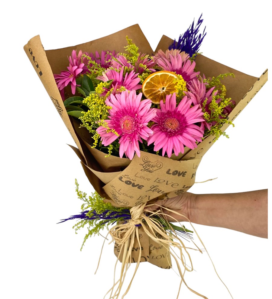 Naturel Ambalajında Gerbera  Buketi