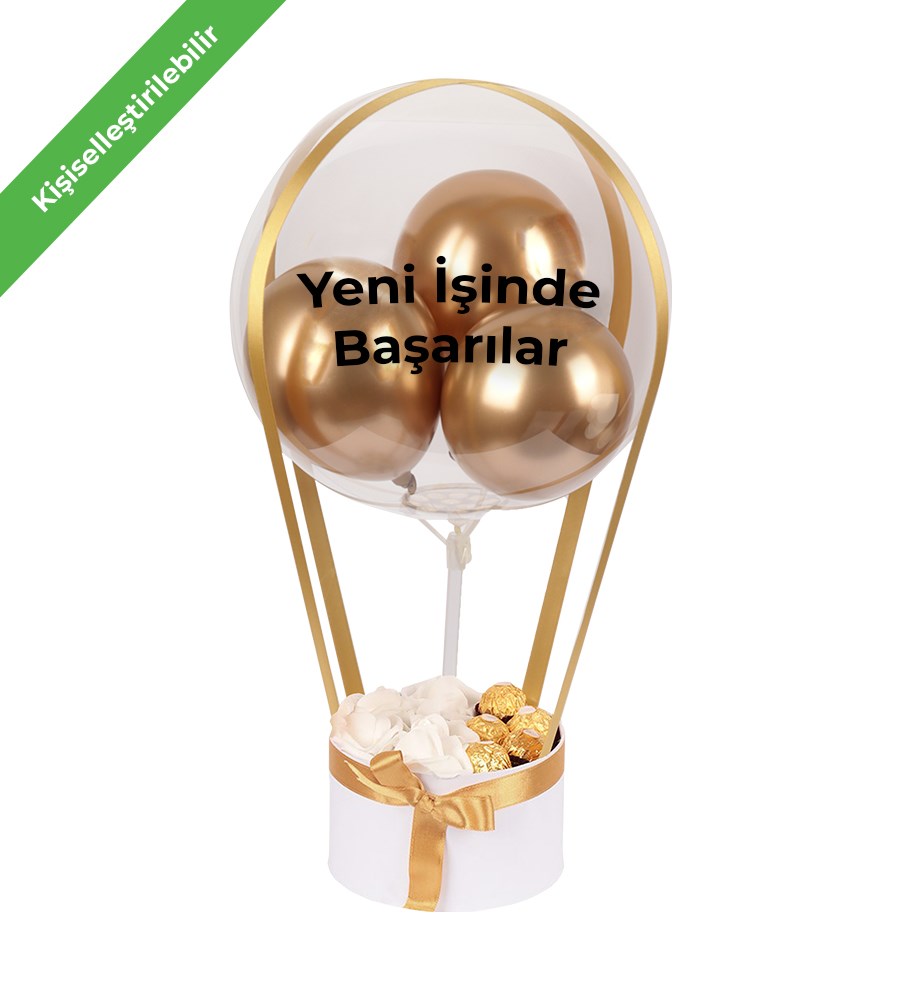 Balonlu Yuvarlak Beyaz Kutuda Rocher Yapay Beyaz Gül