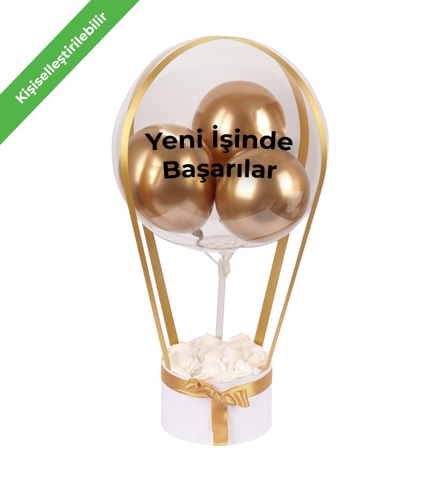 Balonlu Yuvarlak Beyaz Kutuda Yapay Beyaz Gül
