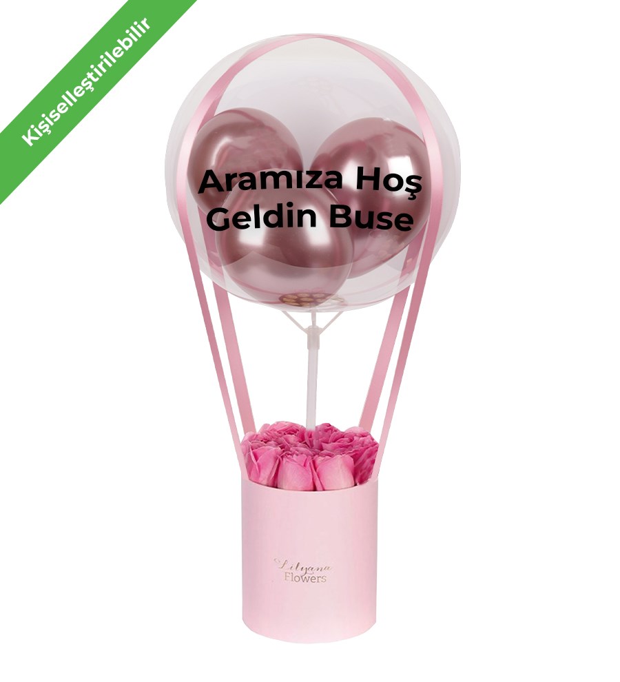 Balonlu Pembe Kutuda Pembe Gül