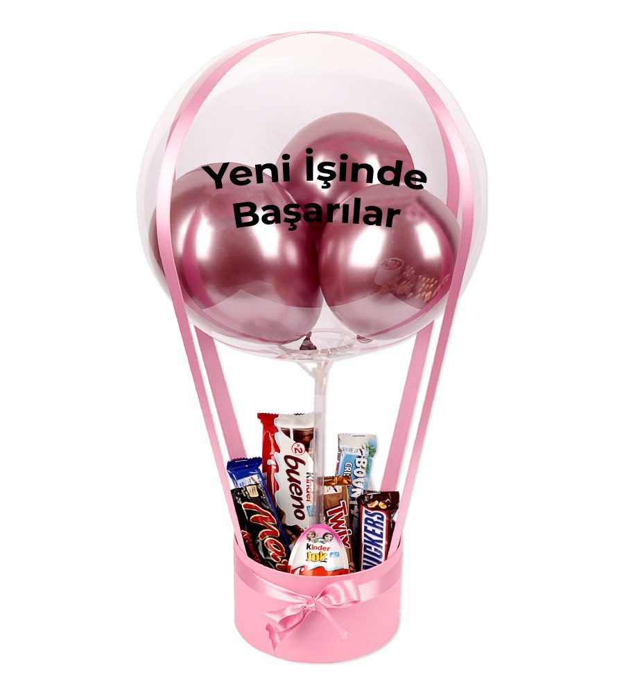 Balonlu Çikolata Pembe Kutu