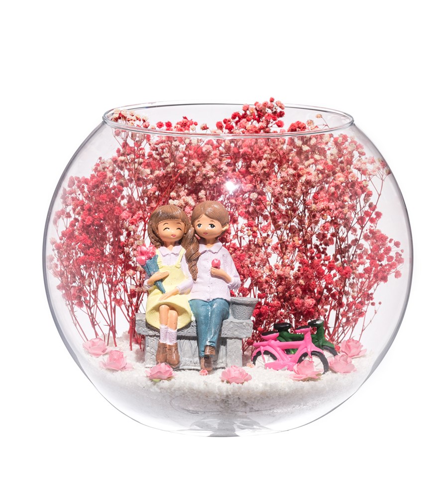 Teraryum Mutlu Aşıklar Yan Yana - Pembe - Sarı Elbiseli