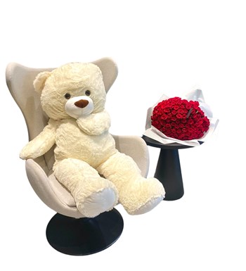 Luxury 101 Adet Kırmızı Gül Buketi ve Ayıcık