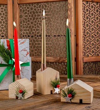 3'lü Şamdanlı Natural Dekoratif Ev Figürü
