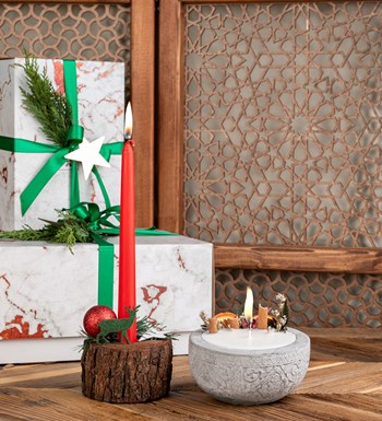 El Yapımı Silindir Ağaç İçerisinde Şamdan Mum ve Soya Wax Mum Tasarım