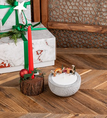 El Yapımı Silindir Ağaç İçerisinde Şamdan Mum ve Soya Wax Mum Tasarım