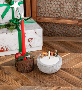 El Yapımı Silindir Ağaç İçerisinde Şamdan Mum ve Soya Wax Mum Tasarım