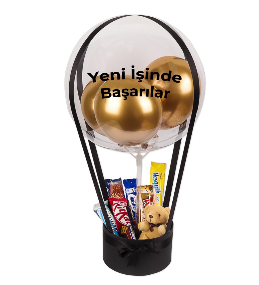 Balonlu Peluşlu Çikolata Kutusu v2 Siyah