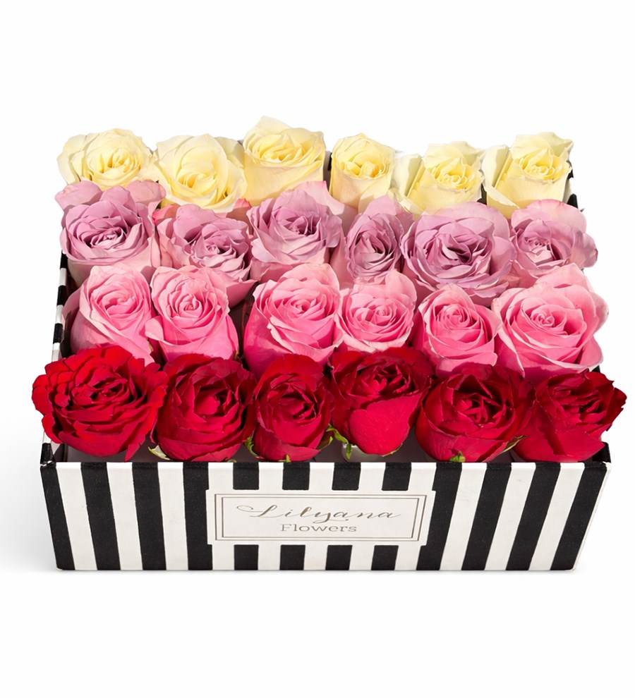 Kadife Çizgili Kutuda Renkli Güller