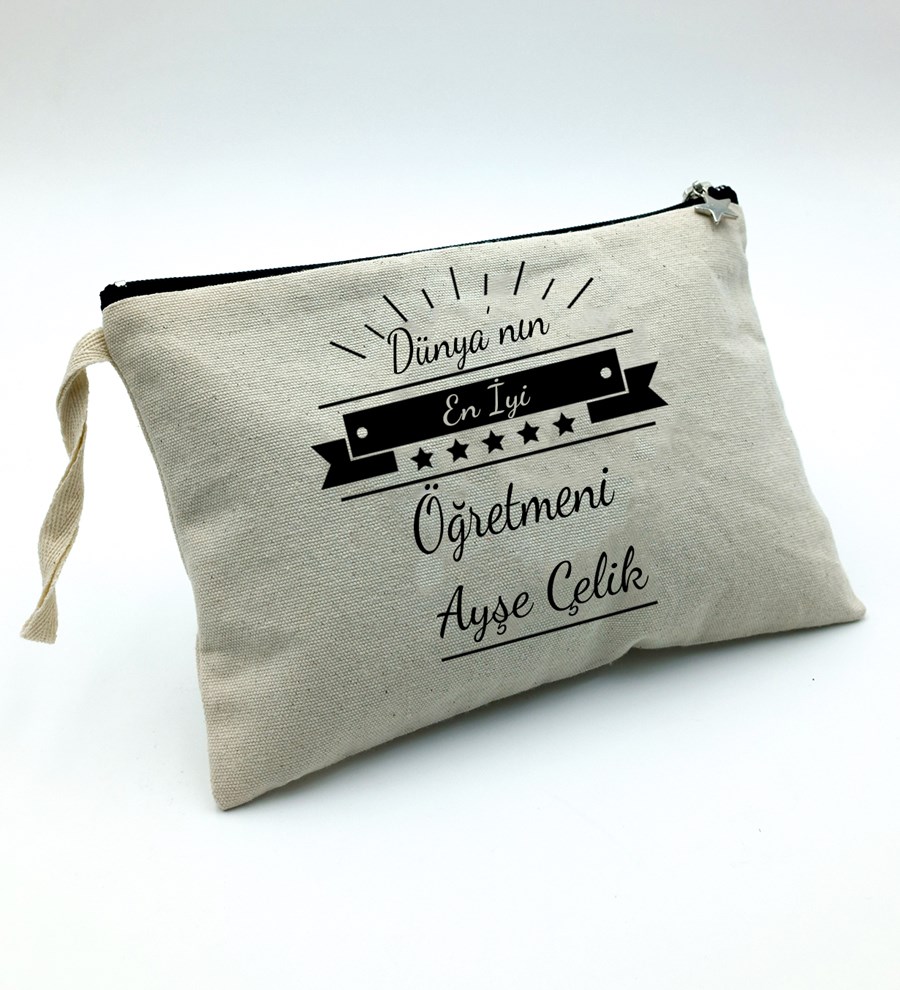 Öğretmenler Günü Temalı Kişiye Özel Kanvas Çanta & Bambu Tabaklı Beyaz Fincan & Türk Kahvesi Hediye Seti