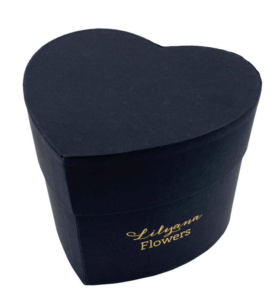 Küçük Kalpli Siyah Kutuda Çikolatalı Pembe Gül v2