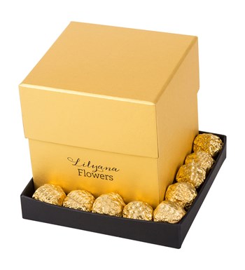 Kare Siyah Gold Kutuda Rocher Çikolatalı Turuncu Gül