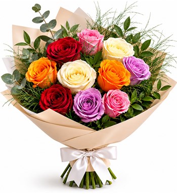 Lilyana Flowers - Karışık Renkli Güller Buketi