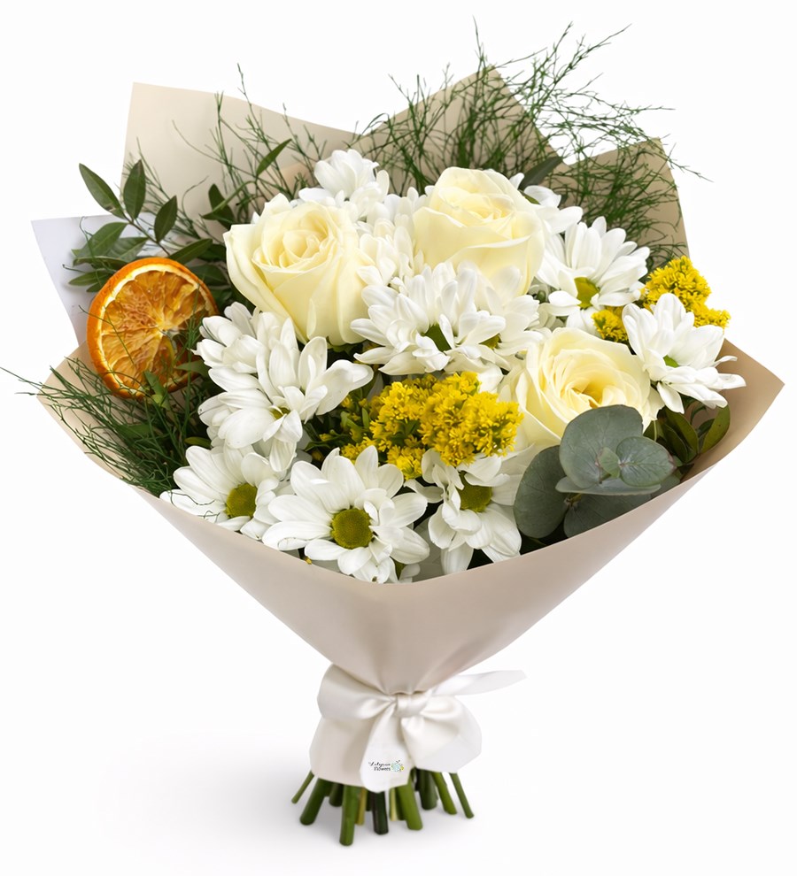 Beyaz Papatya ve Gül Buketi