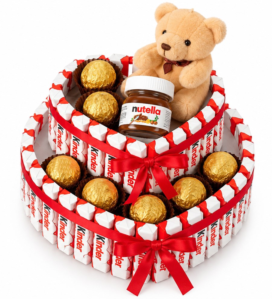 Kinder Nutella ve Ayıcıklı Çift Katlı Çikolata Buketi