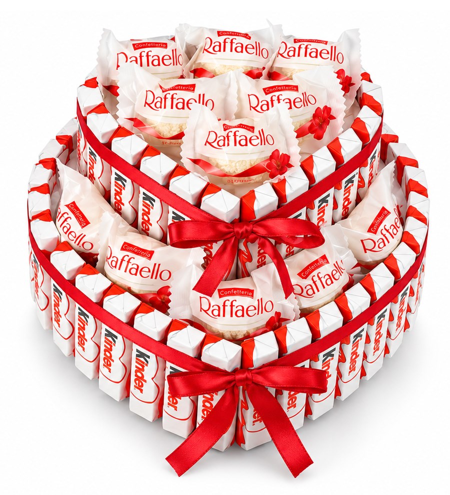 Kinder&Raffaello Çift Katlı Kalp Çikolata Buketi