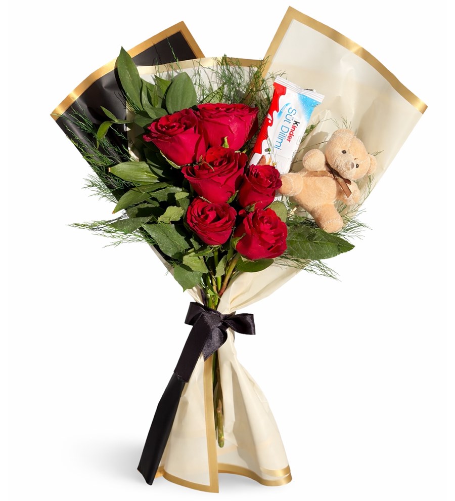 Kırmızı Gül Çikolata Ayıcık Buketi