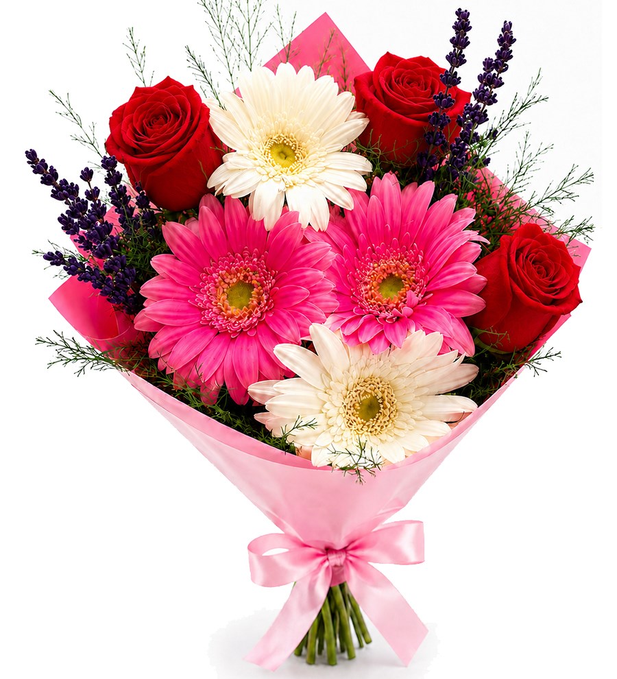 Kırmızı Gül ve Gerbera Buketi