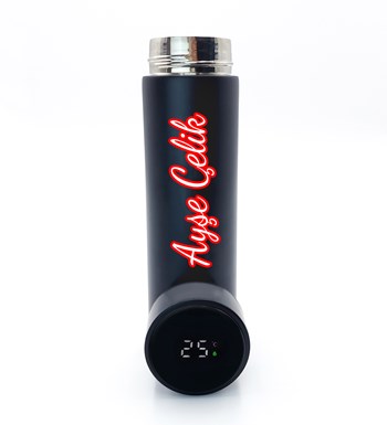 Hasır Sepetli Kişiye Özel Siyah Dereceli Termos & Çam Ağacı & Kar Küresi & Yılbaşı Çorabı Hediye Seti