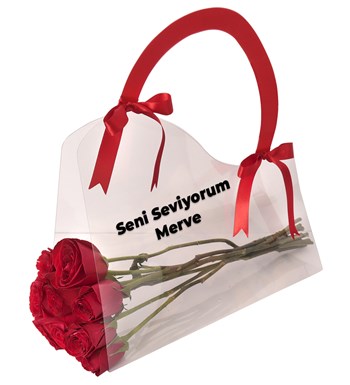Şeffaf Çantada Kırmızı Gül Buketi